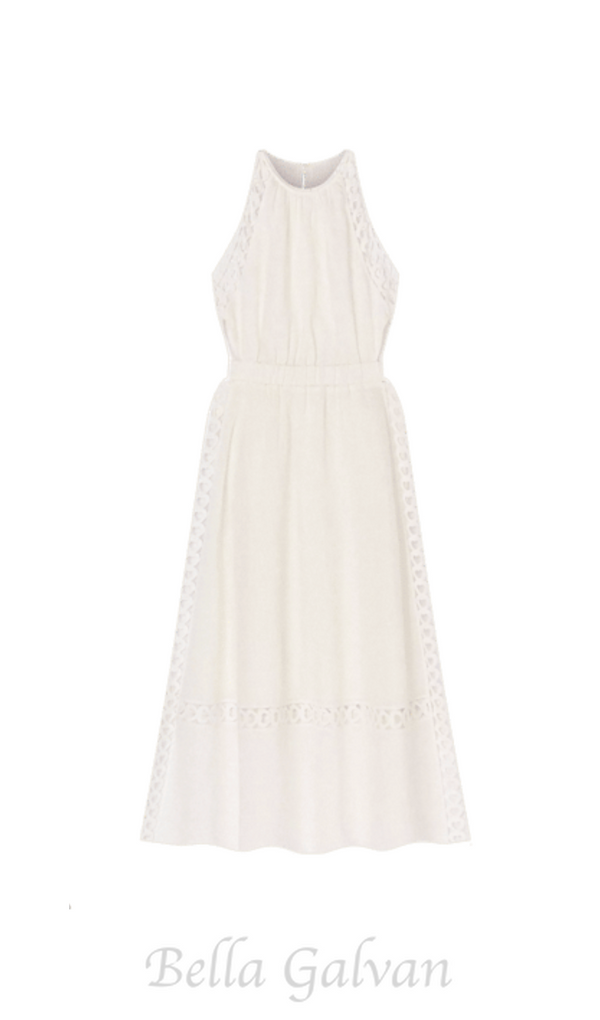 Coralie Heart Lace Midi Dress in white