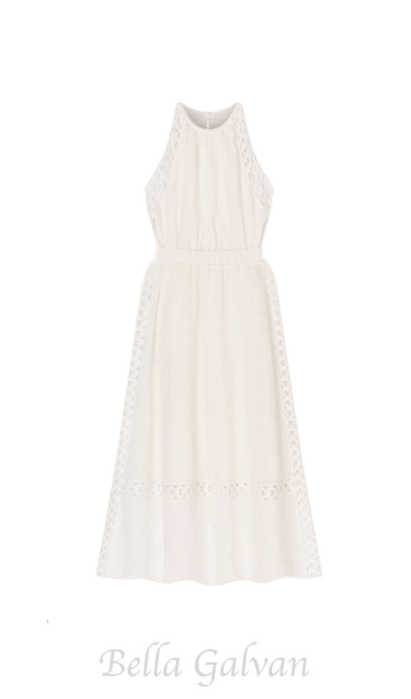 Coralie Heart Lace Midi Dress in white