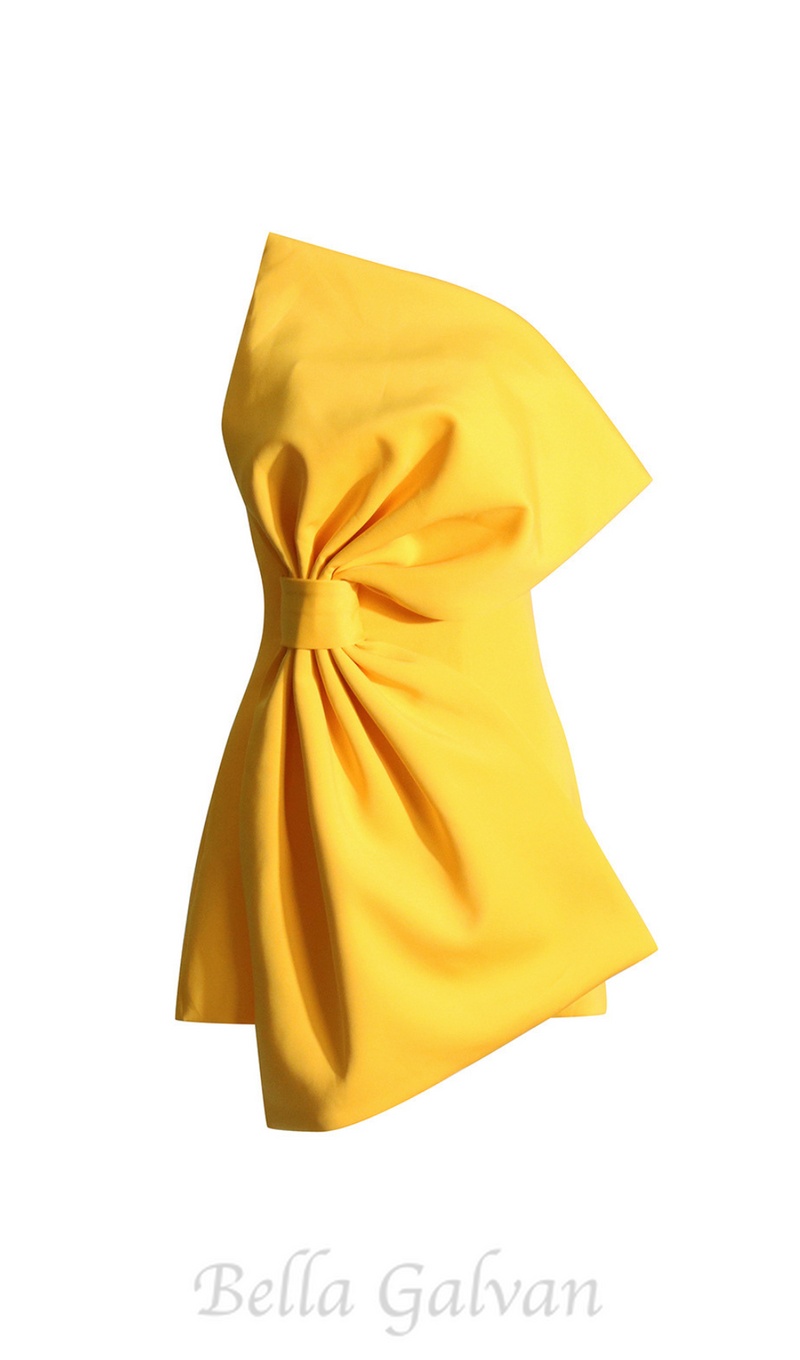 EVANGELINE STRAPLESS BOW MINI DRESS IN YELLOW