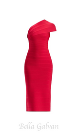 Abigail one-shoulder bandage midi Dress in rio red