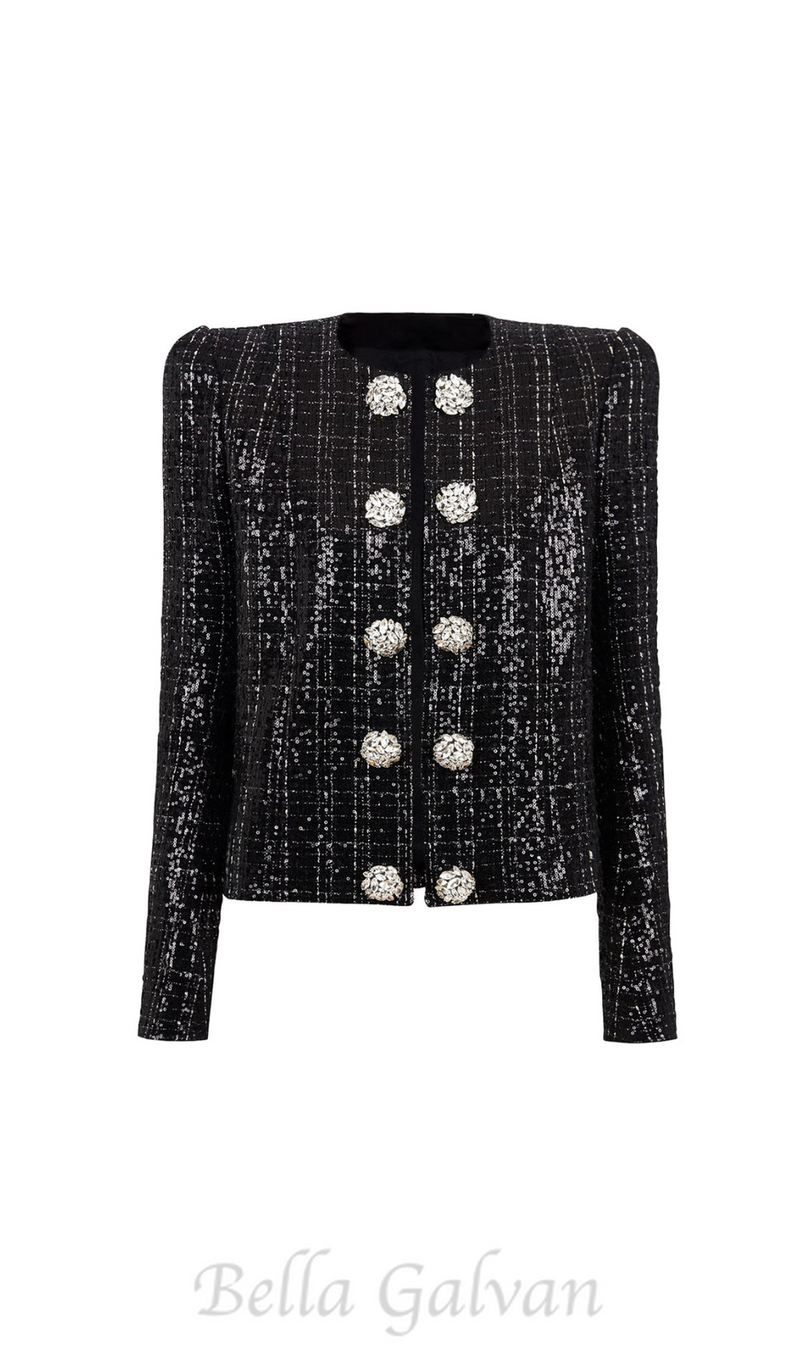 MONA SEQUIN-EMBELLISHED TWEED JACKET IN BLACK