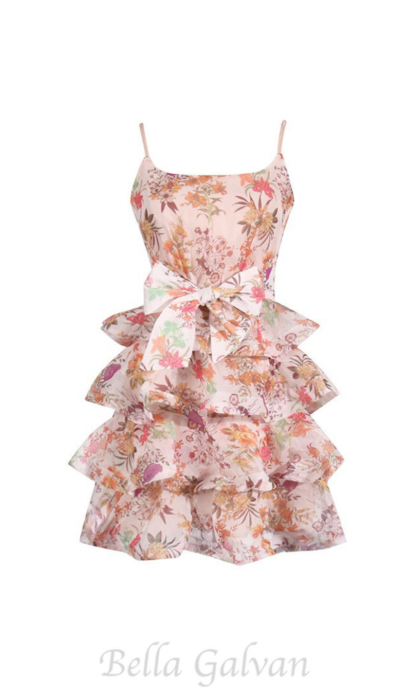 AMANDA MULTICOLOR FLORAL PRINTED RUFFLE MINI DRESS