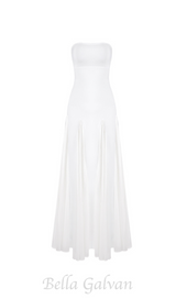 pleated trim strapless maxi dress in white