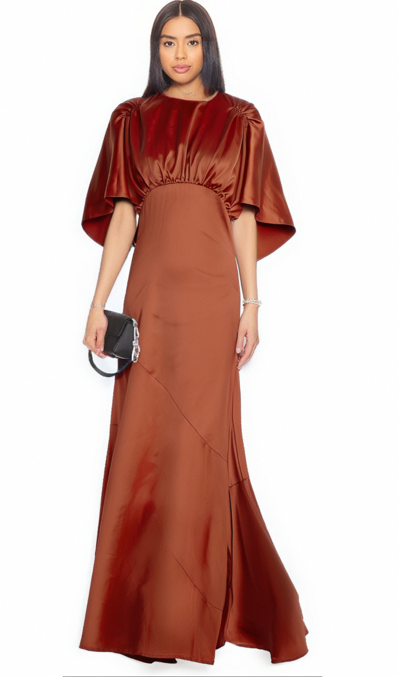 Zoé red cape-sleeve open-back maxi dress