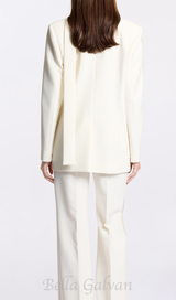 DEBORAH OFF-WHITE SCARF-DETAILED WOOL CREPE BLAZER