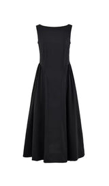 Stretch Cotton Sateen Midi Dress in black