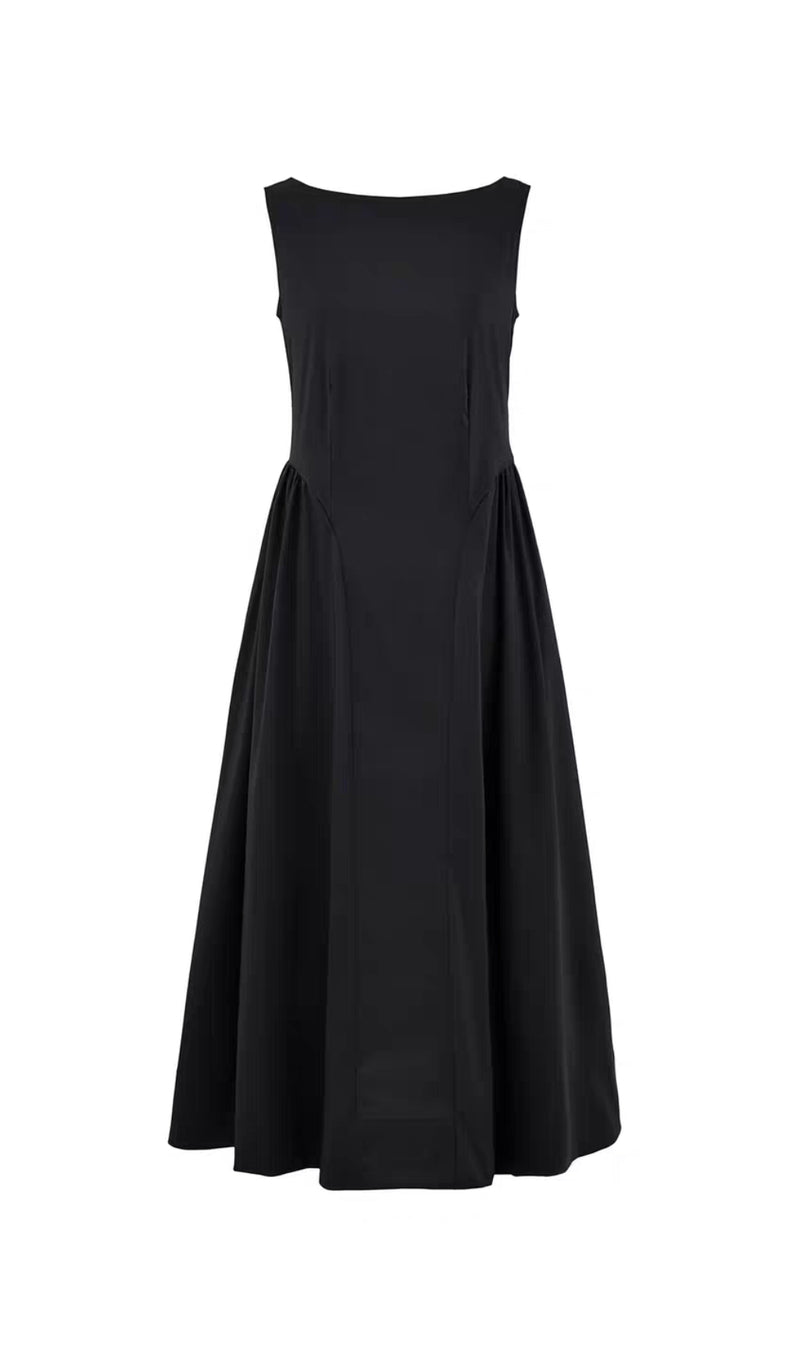 Stretch Cotton Sateen Midi Dress in black