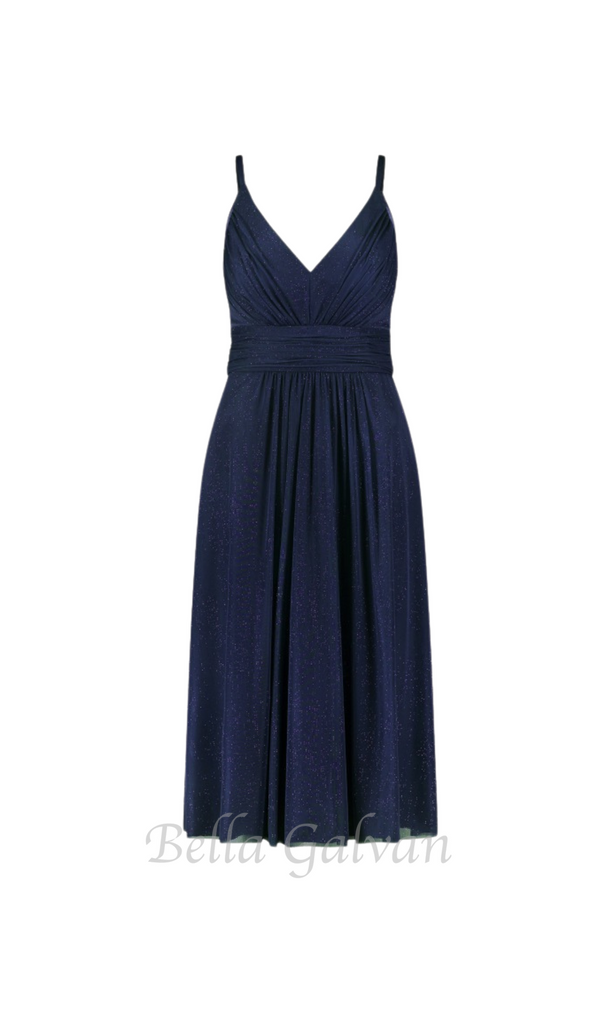 v-neckline Cocktail midi Dress in night blue