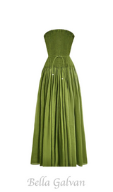 pleated belt chiffon strapless maxi dress in green