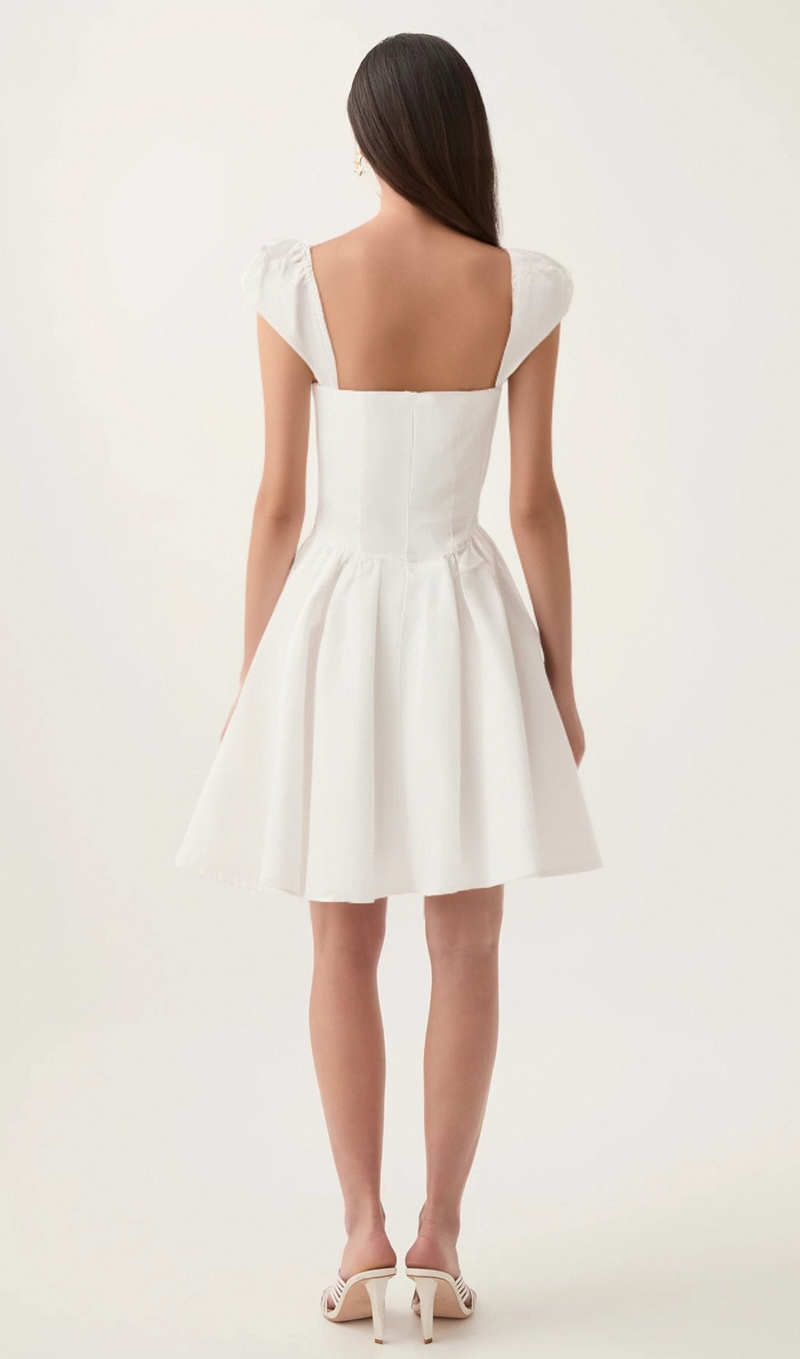 Julie white folded-neck bonded sleeveless mini dress