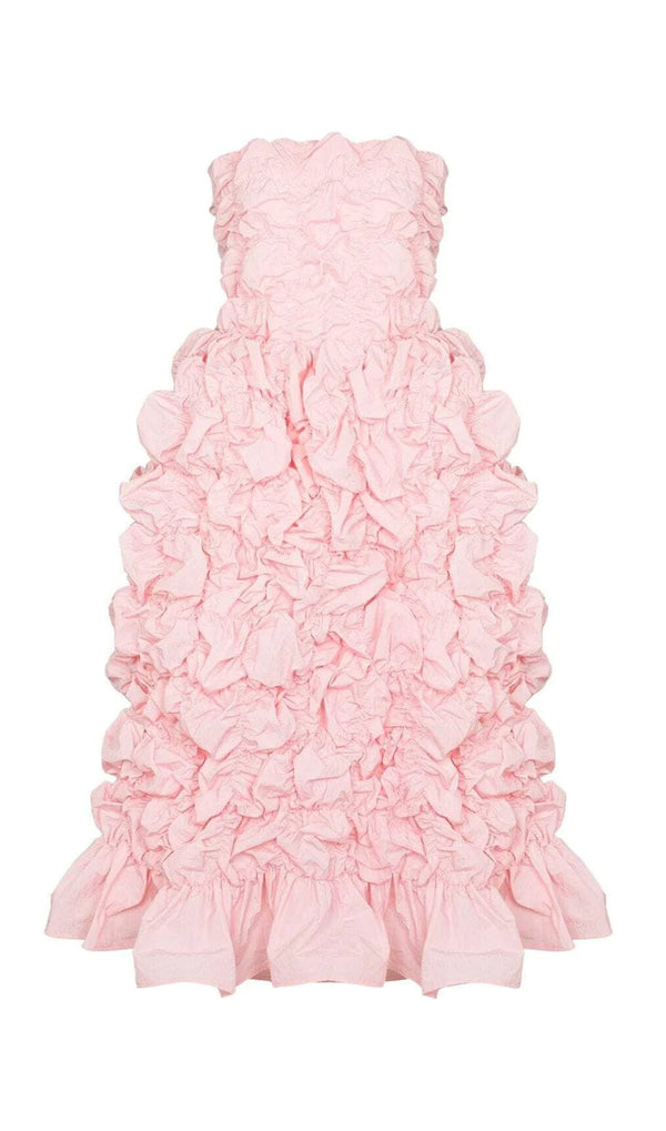 FOLDING RUFFLED MIDI DRESS IN PINK