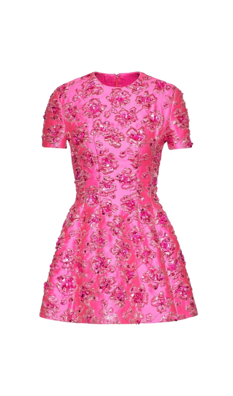 JACQUARD FLORAL MINI DRESS