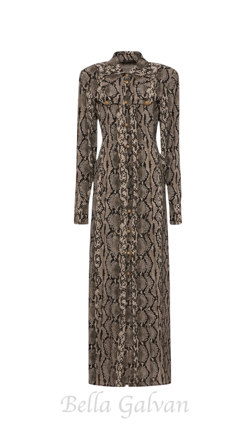 Filis Snake Print Maxi Shirt Dress