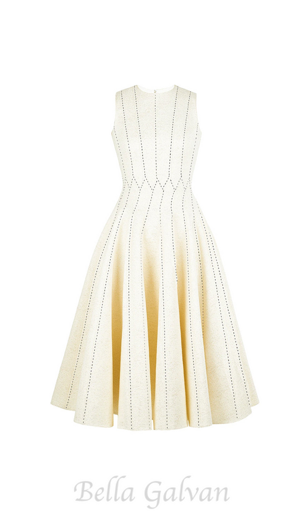 ASTRID SLEEVELESS PLEATED MIDI DRESS IN BEIGE