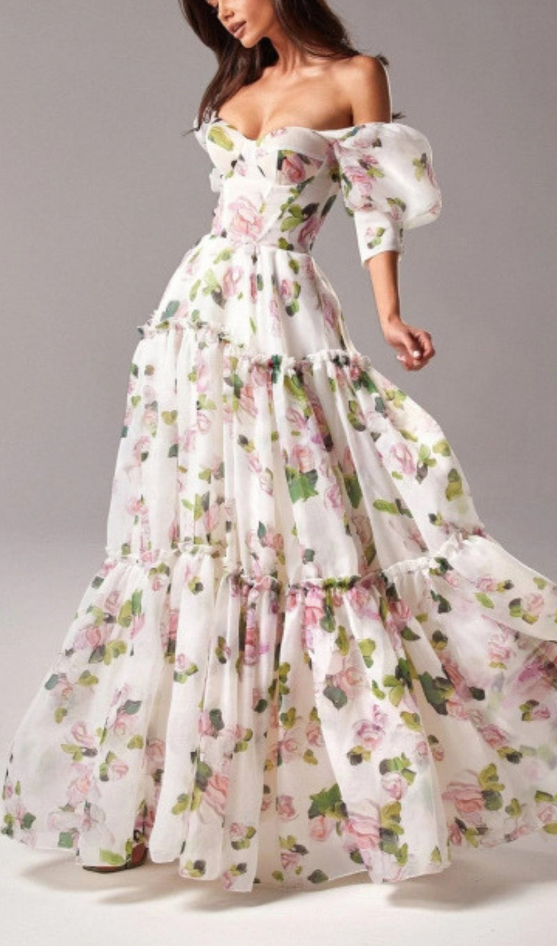 OFF-THE-SHOULDER FLORAL MAXI DRESS