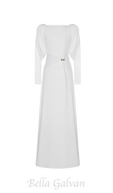 white straight boat neck knitted fabric maxi dress