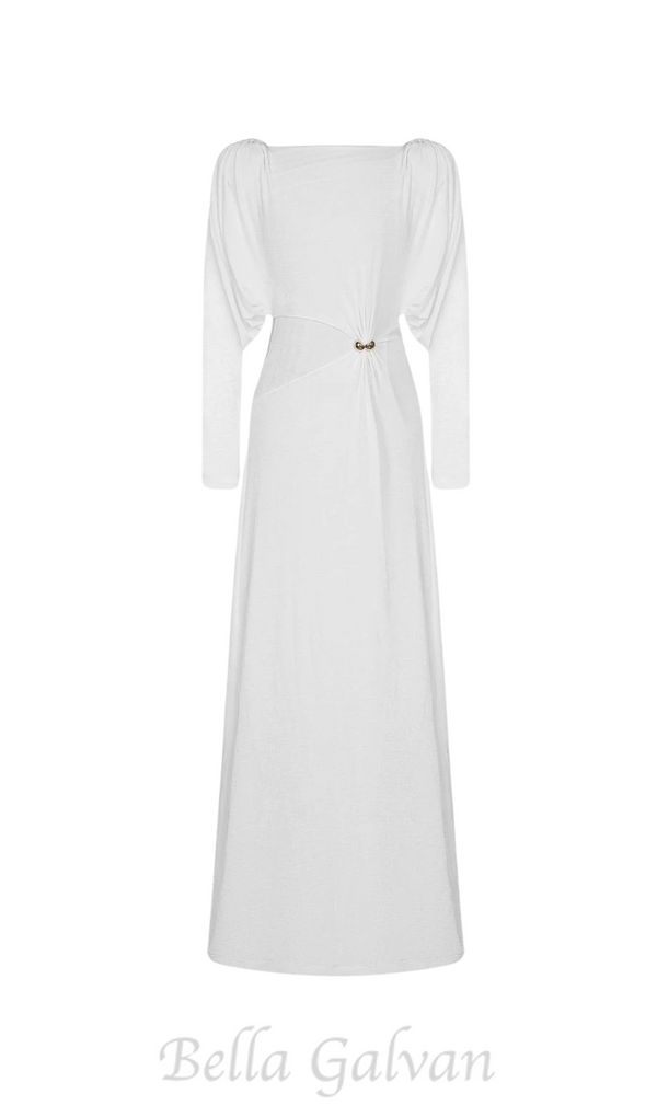 white straight boat neck knitted fabric maxi dress