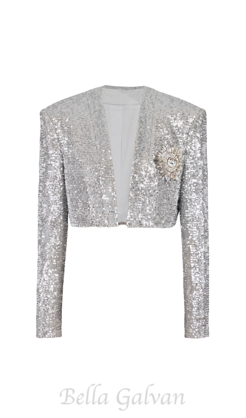 Sequin Cropped Blazer in silver