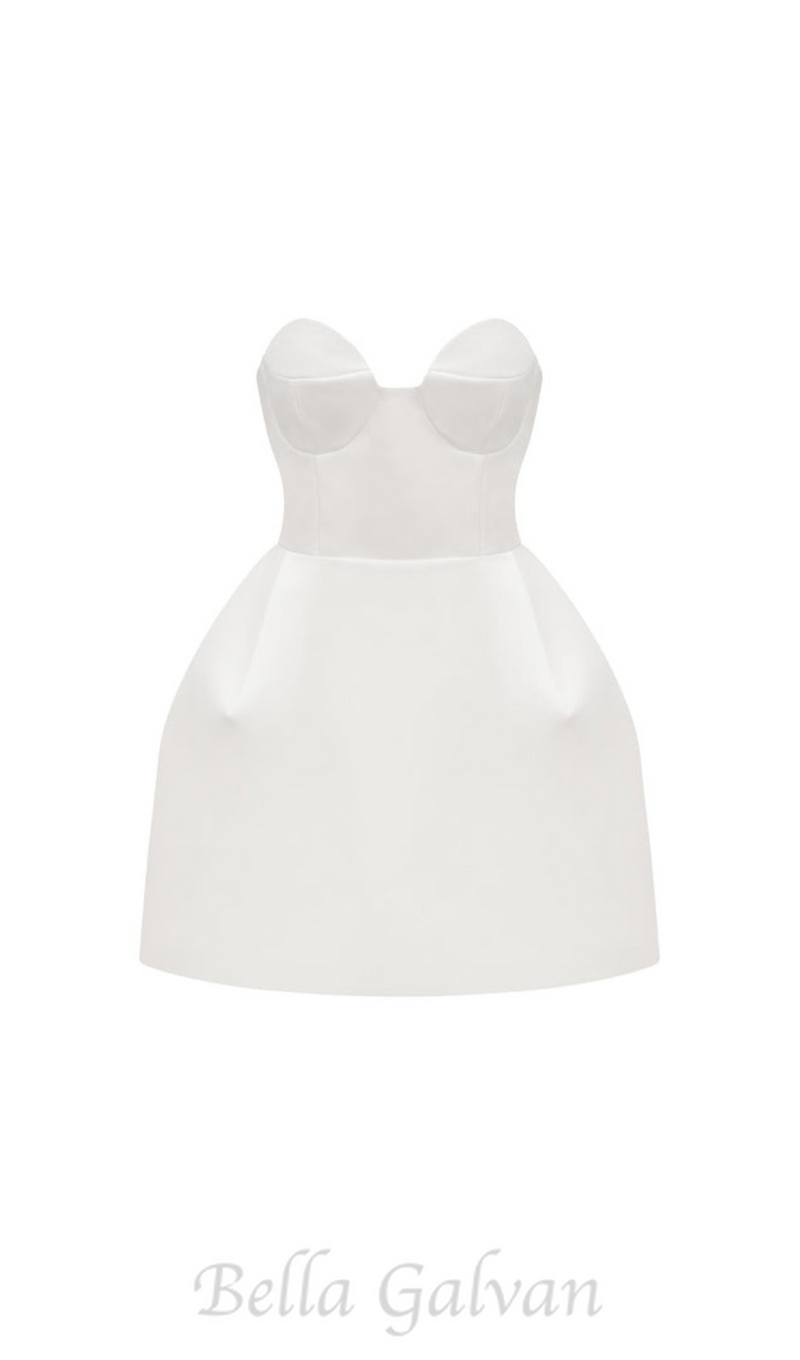 STRAPLESS BUSTIER MINI DRESS IN WHITE