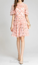 AURORA RUFFLES TULLE MINI DRESS IN PINK