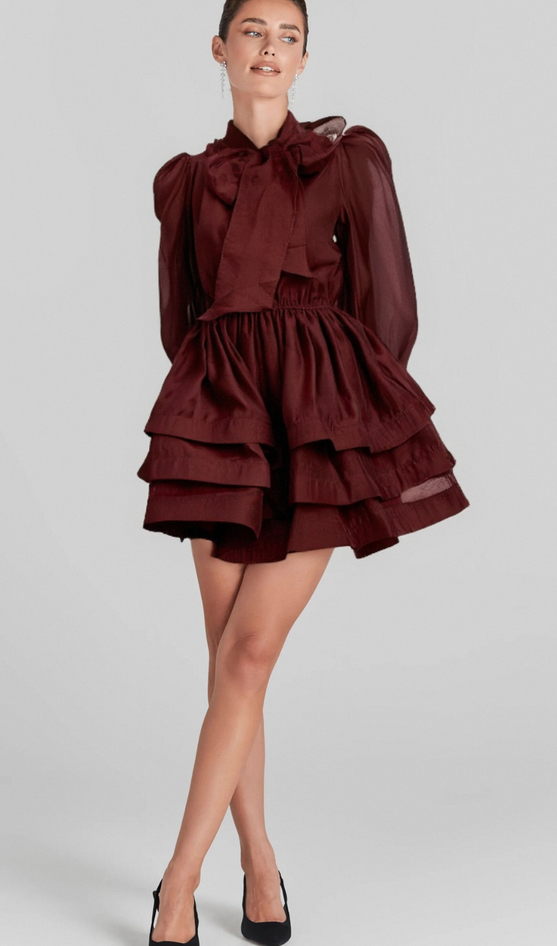 Élodie tiered flared mini dress in Red