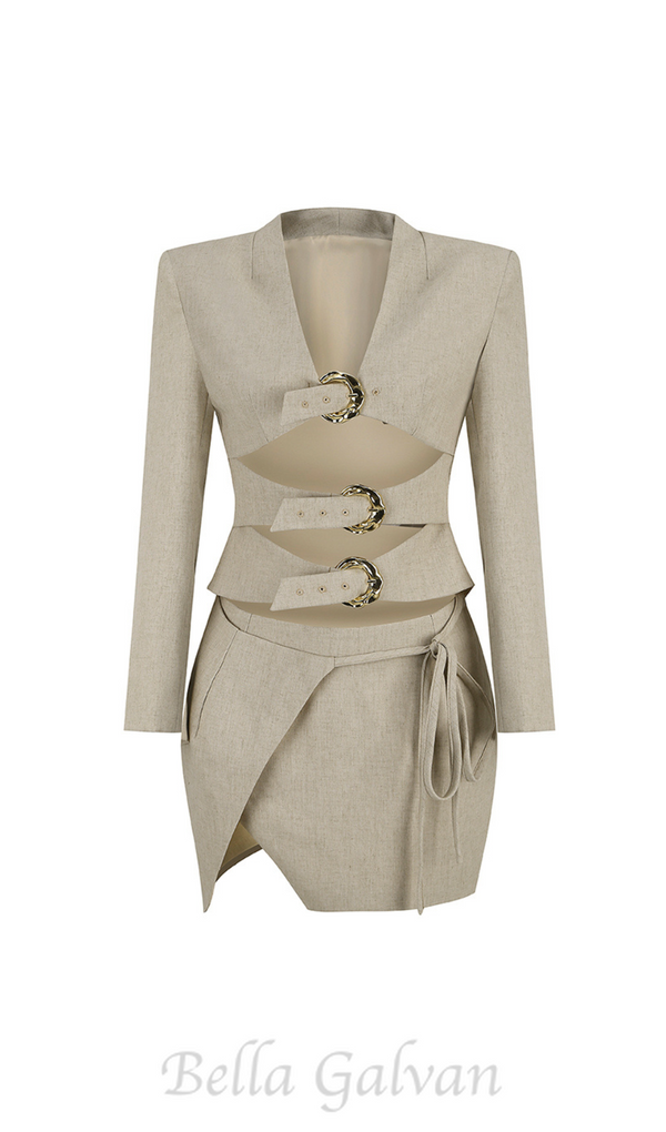 ALTHEA BEIGE CUT OUT BLAZER WITH METAL BUTTON