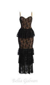 Carlin layer lace maxi dress in black