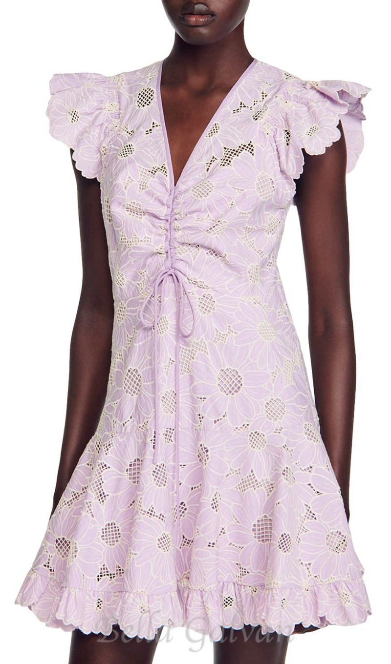 DANIE FLORAL LACE MINI DRESS IN PALE PURPLE