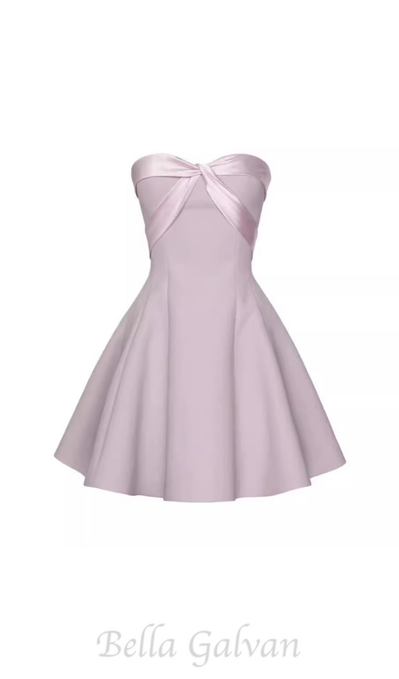 BOW STRAPLESS MINI DRESS IN PINK