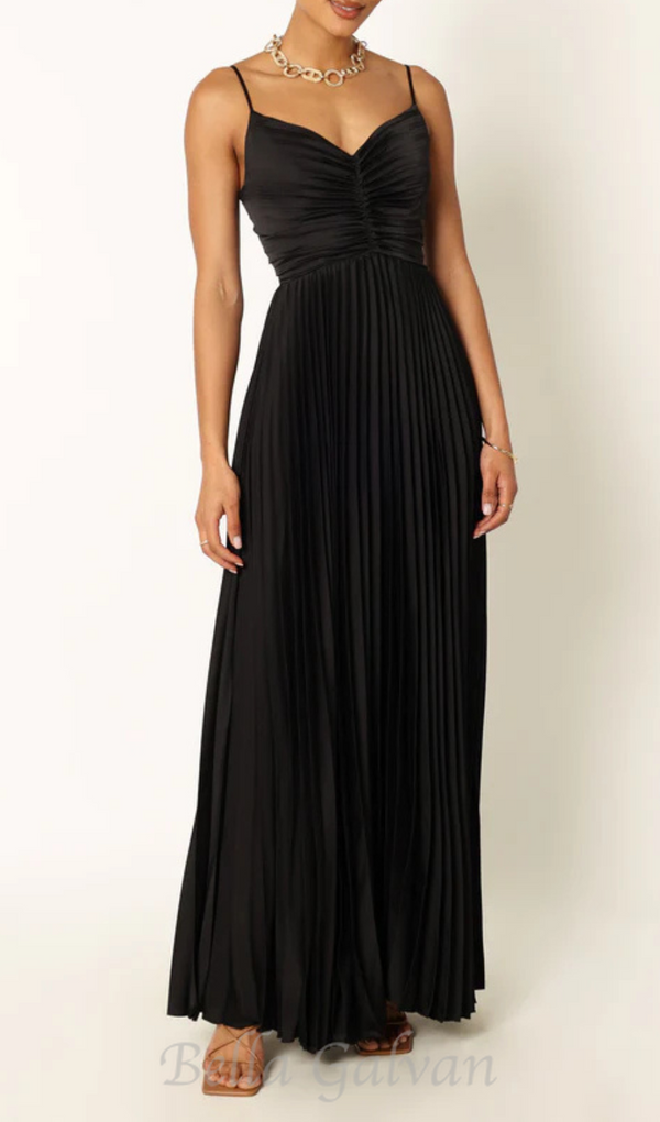 Naira Pleated Maxi Dress in Black