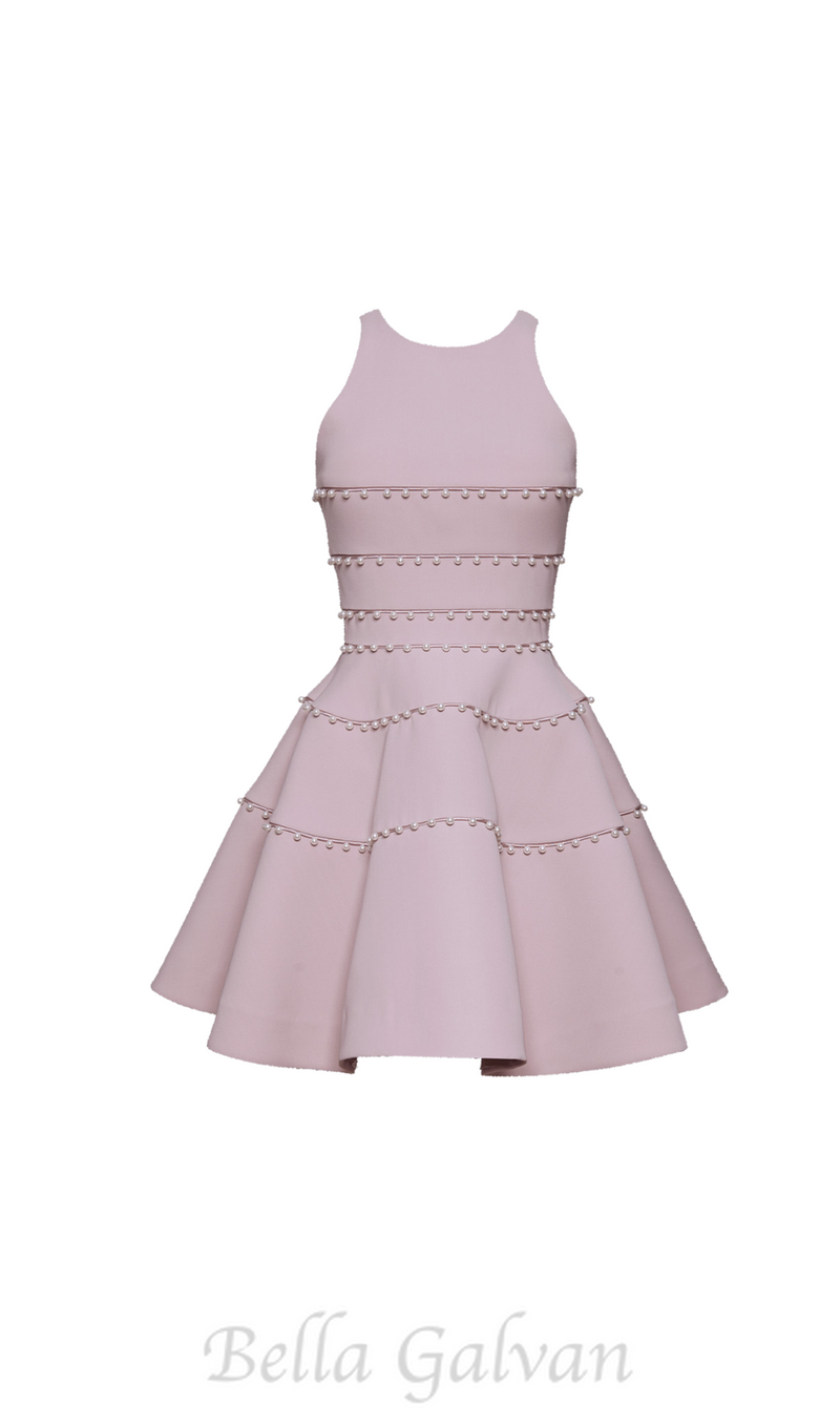 A-LINE MINIDRESS WITH PEARL DETAIL IN PINK