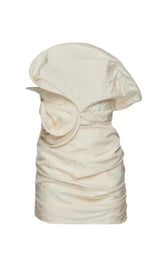 Strapless Ruffled Taffeta Mini Dress in White