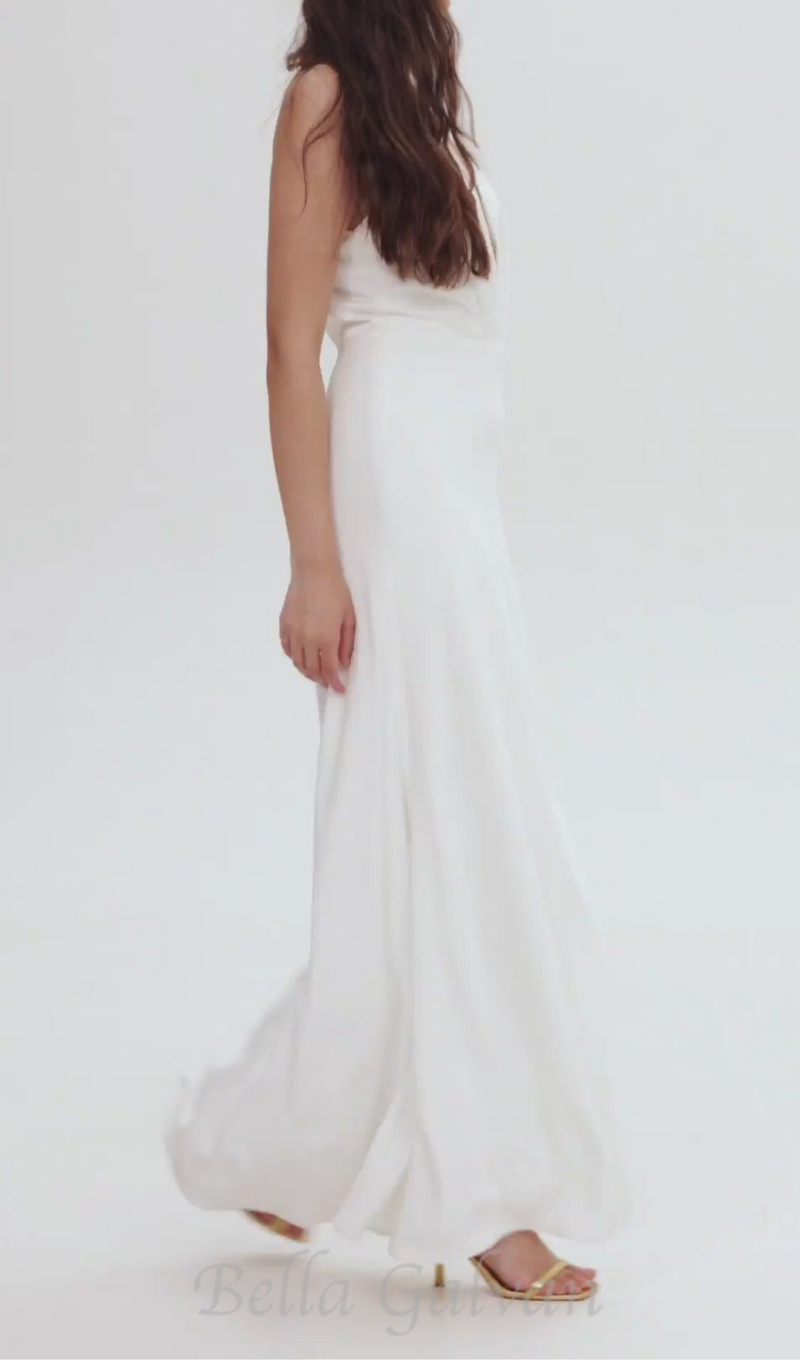 RACHEL WHITE HALTER SATIN BACK CUTOUT MAXI DRESS