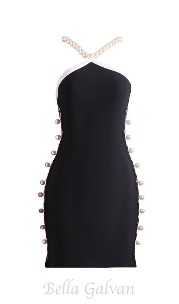 RING EMBELLISHED PEARL DRESS IN BLACK