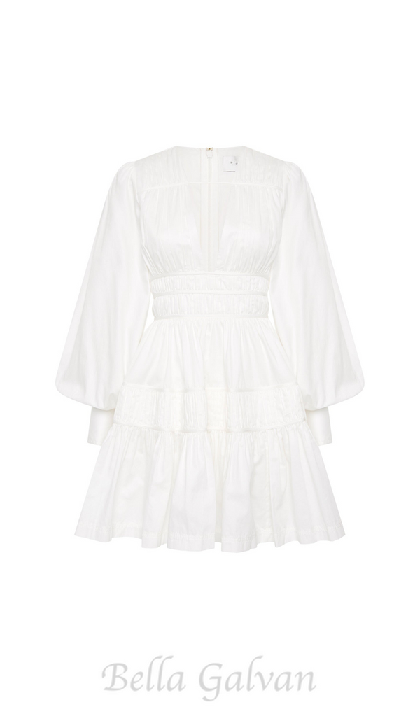 VALERIE FALLINGWATER RUCHED MINI DRESS IN WHITE