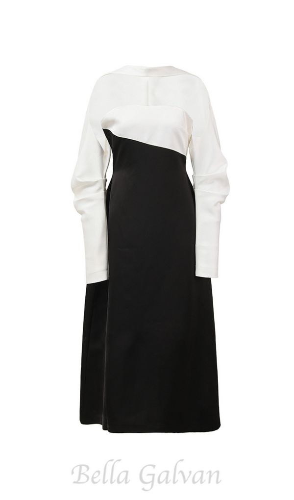 ARLENE BLACK LONG SLEEVED CUT OUT SILK TAFFETA MIDI DRESS