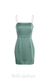 Pearl Strap Satin Mini Dress in green