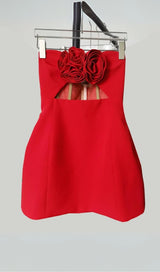 STRAPLESS CUTOUT MINI DRESS IN RED