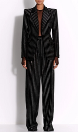 Ally Crystal Pinstripe Blazer Set in Black