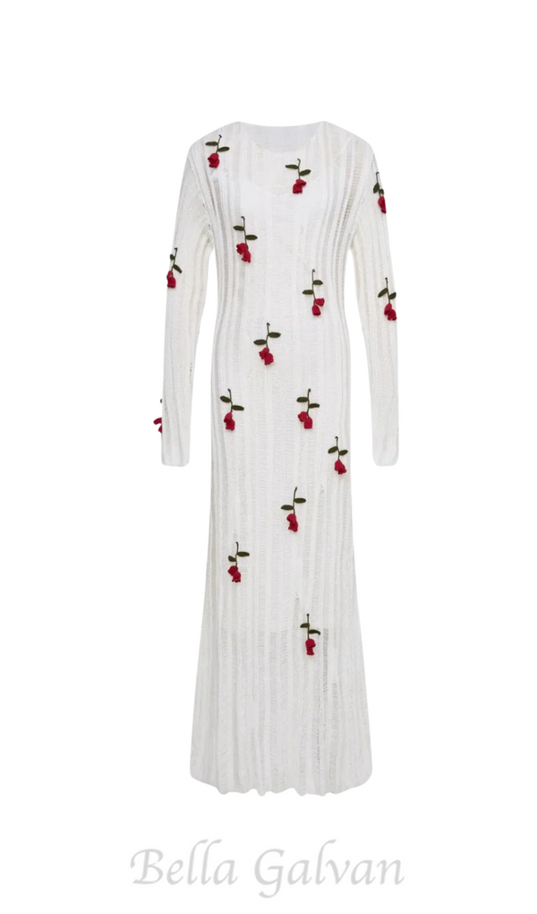 Hilaria Rose Handcrafted Knit Midi Dress in  White