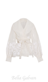 lantern sleeve embroidery shirt jacket in white