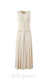 SALOME BEADED TRIM SLEEVELESS KNIT APRICOT MIDI DRESS