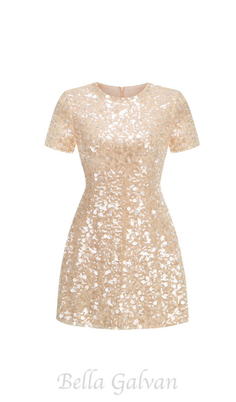 sequin embellished mini dress in gold