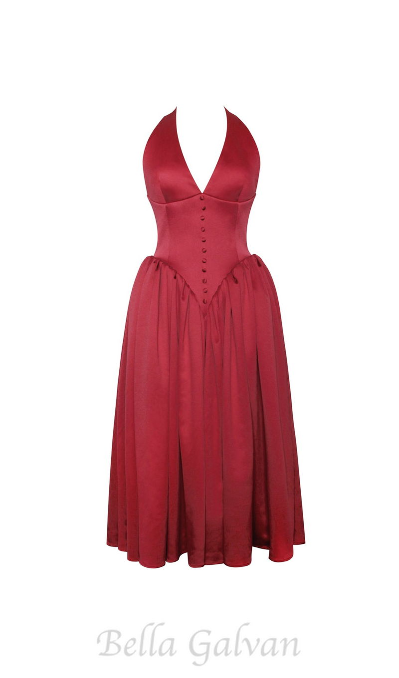 WENDY PLUNGING HALTER BACKLESS MAXI DRESS IN RED