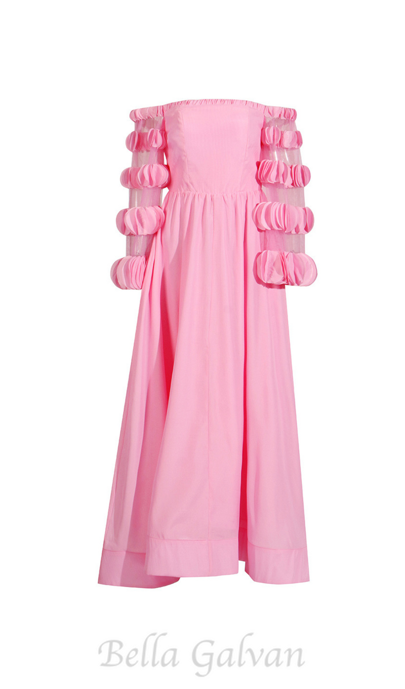 petals strapless tulle maxi dress in pink