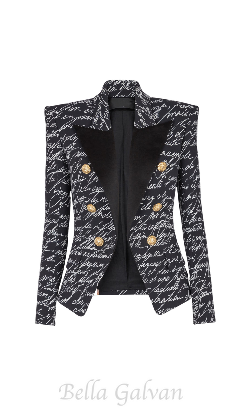 Alphabet pattern black jacket with single button