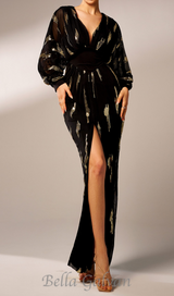 Lantern Sleeve Sequin Prom Dress