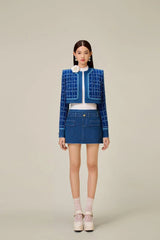 Cathy patchwork Tweed Jacket in blue