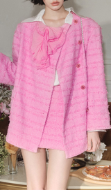 PINK BOW TWEED LOOSE BLAZER