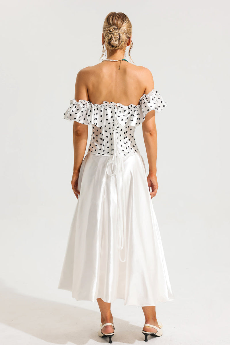 SUZANNE GRAY POLKA DOT OFF-SHOULDER CORSET